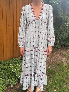 Sear sucker Striped V-Neck Maxi Dress